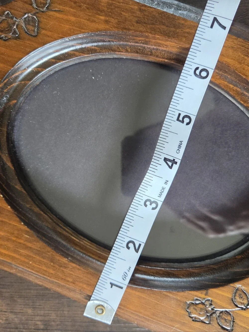 Vintage Wood Picture Frame Oval Insert Rustic Farmhouse Floral Etched Wood Frame